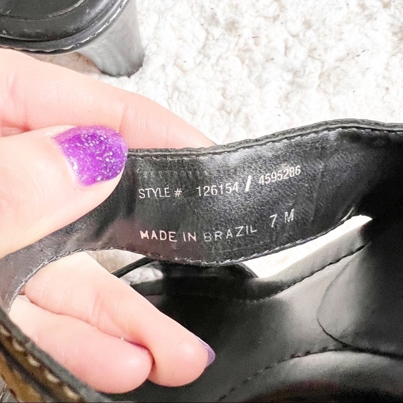 Etienne Aigner Black and Exposed Cream Stitching Buckle Slip On Sandal Heels - Picture 8 of 9